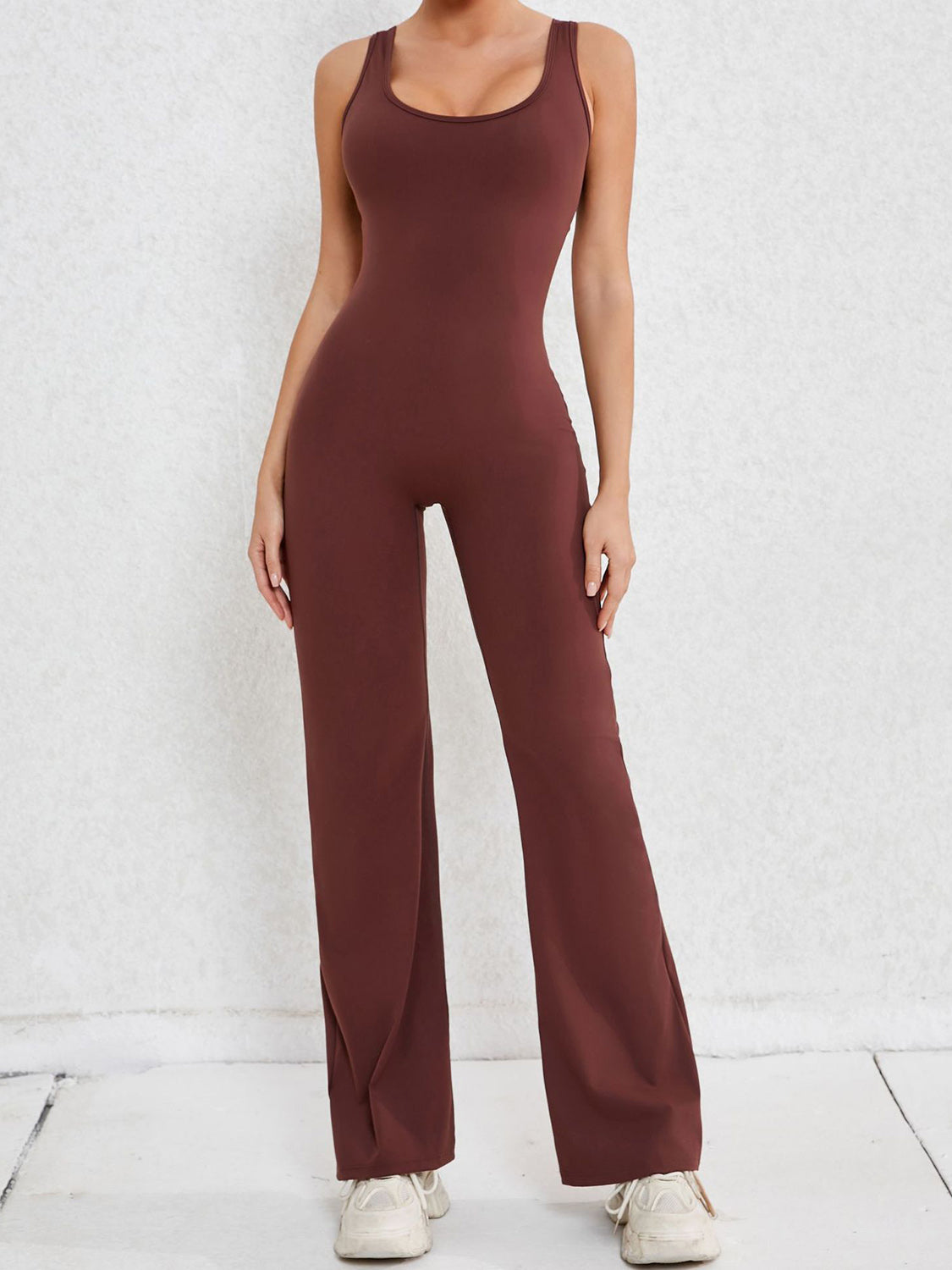 Cutout Wide Strap Scoop Neck Active Jumpsuit - Chestnut / S Wynter 4 All Seasons