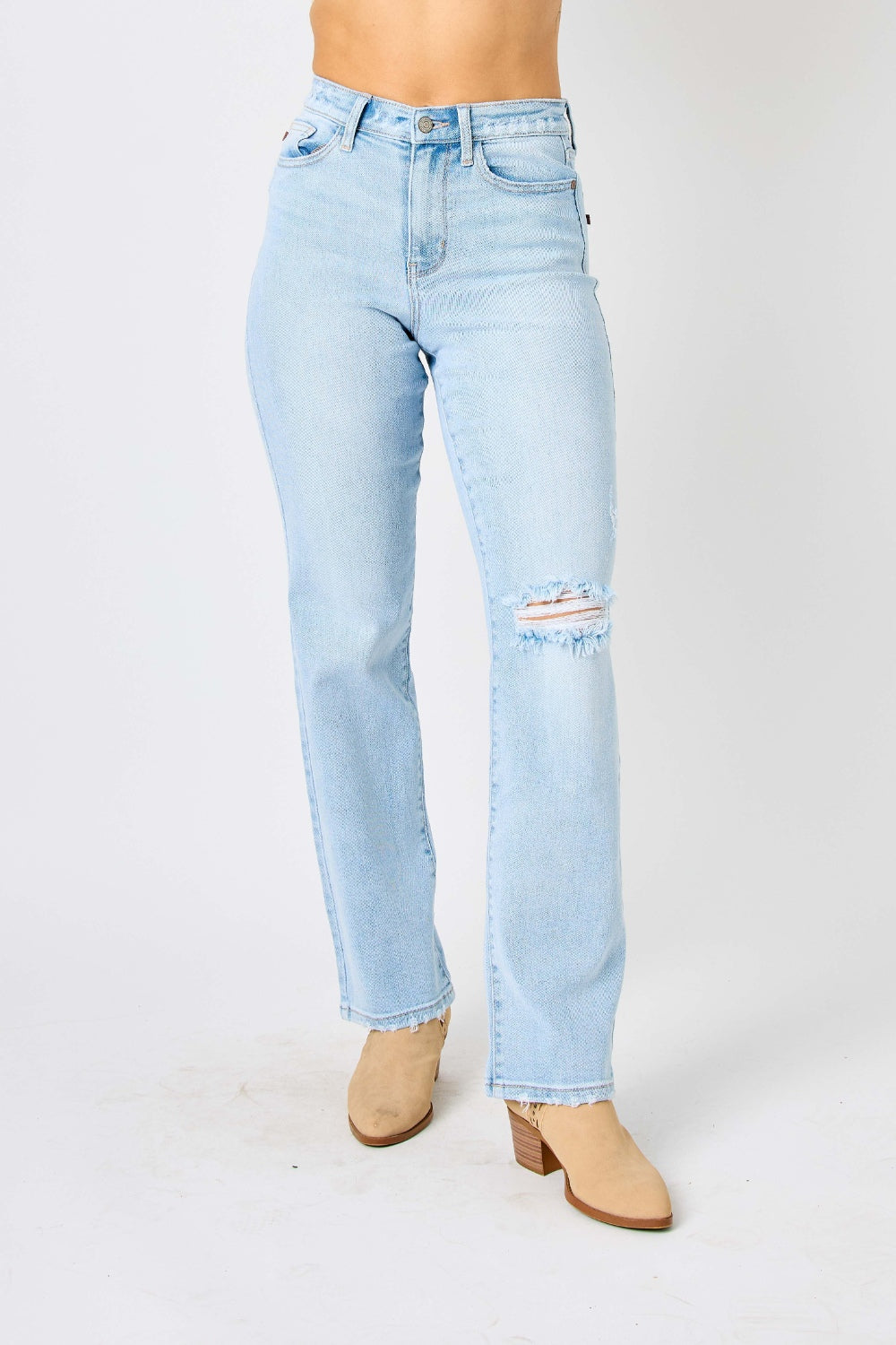Judy Blue Full Size High Waist Distressed Straight Jeans - Light / 0(24) Wynter 4 All Seasons
