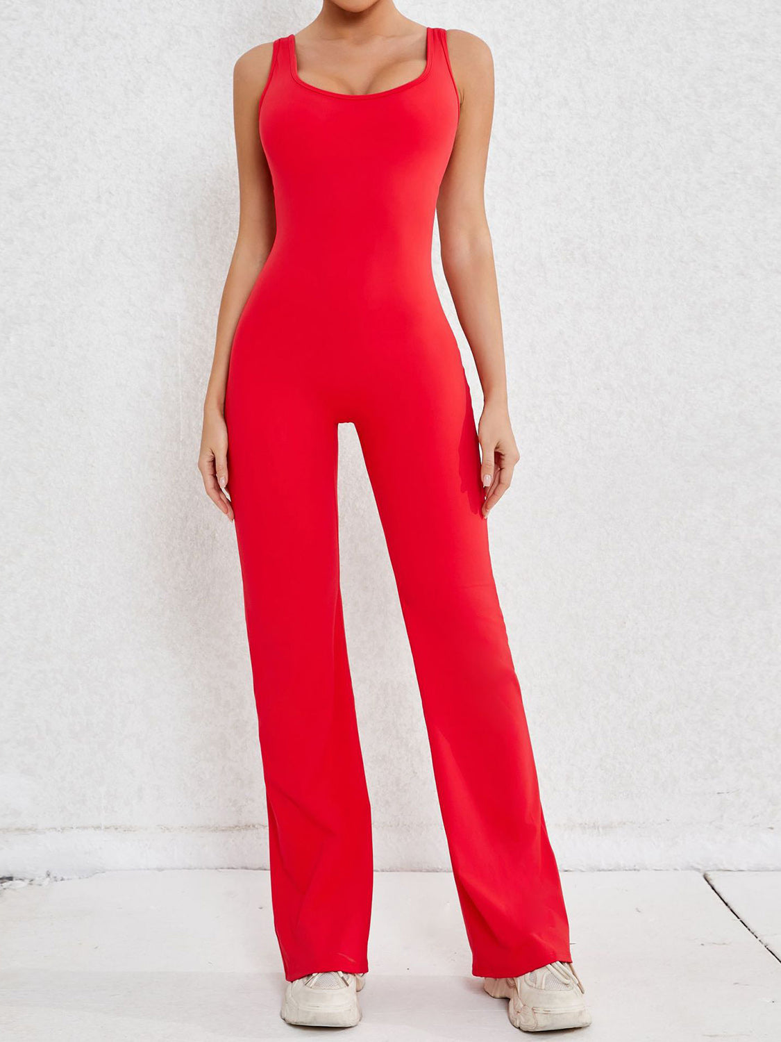 Cutout Wide Strap Scoop Neck Active Jumpsuit - Red / S Wynter 4 All Seasons