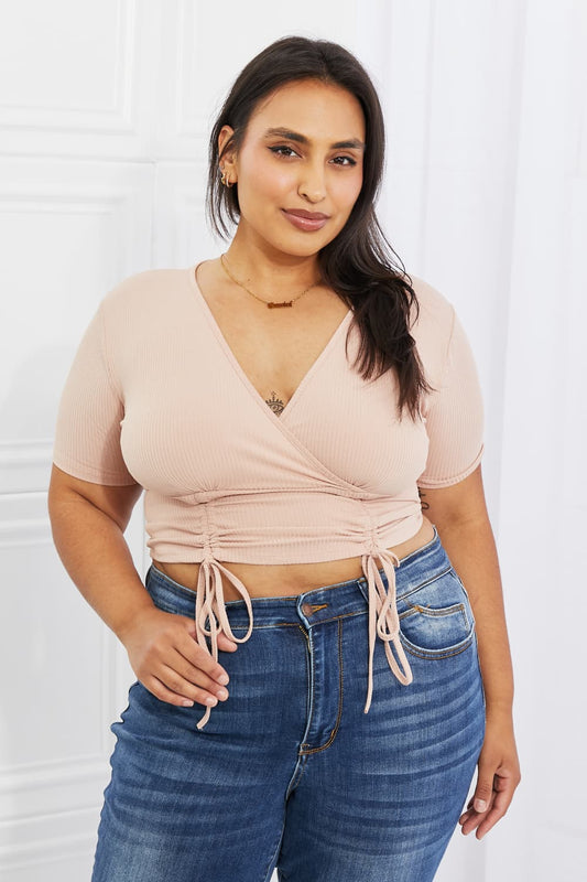 Back To Simple Full Size Ribbed Front Scrunched Top in Blush - Peach / S Wynter 4 All Seasons