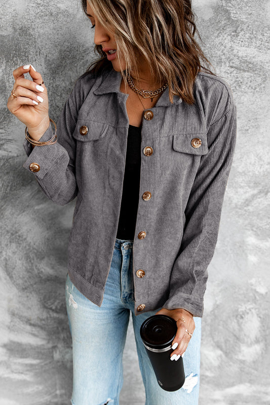 Corduroy Long Sleeve Jacket - Gray / S Apparel & Accessories Wynter 4 All Seasons
