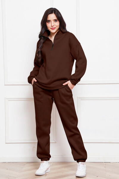 Half Zip Long Sleeve Sweatshirt and Pants Set - Chocolate / S Wynter 4 All Seasons