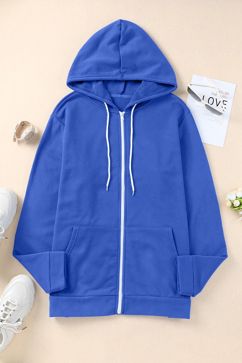 Plus Size Zip Up Hooded Jacket with Pocket Trendsi