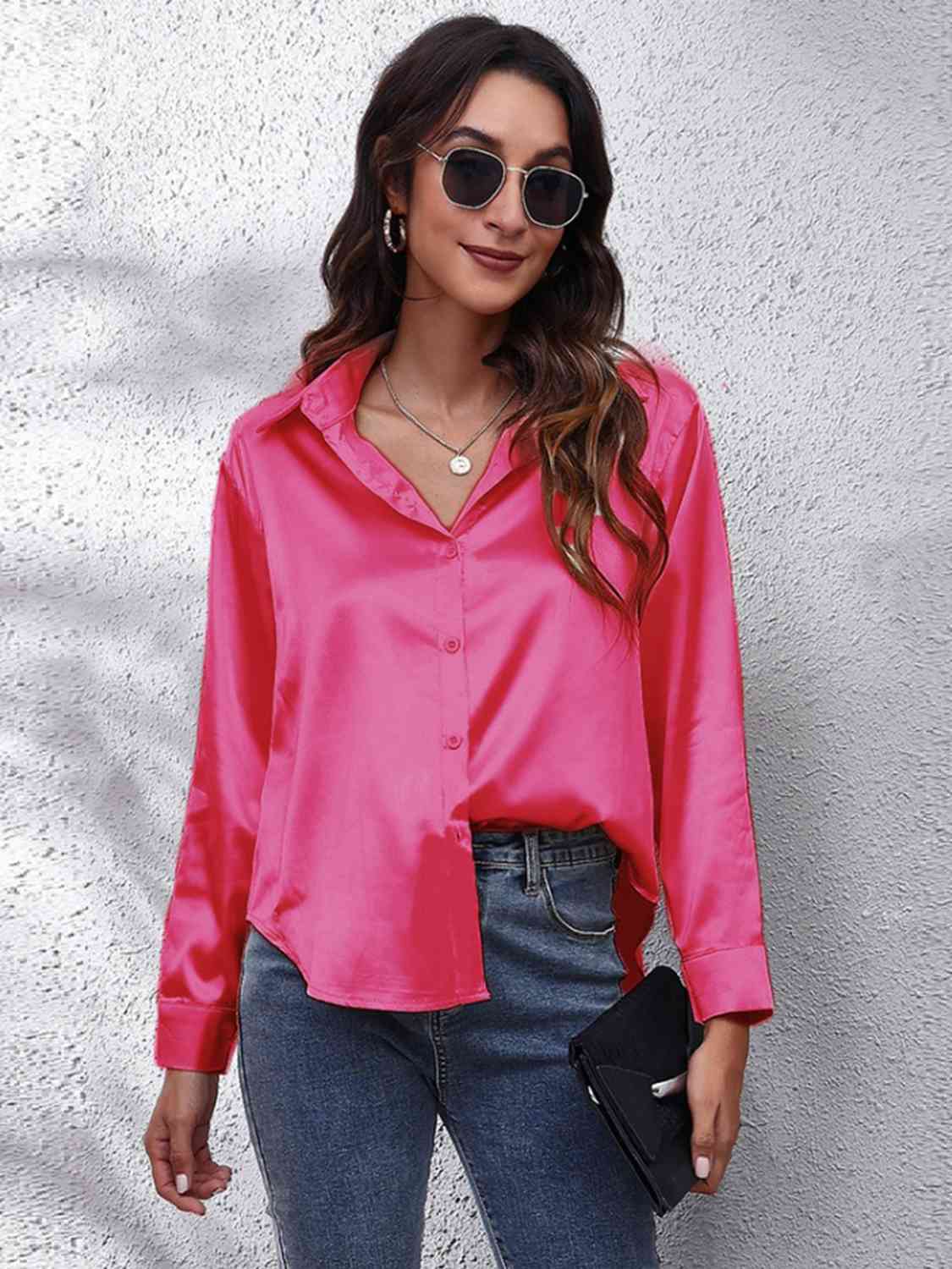Collared Neck Buttoned Long Sleeve Shirt - Strawberry / S Wynter 4 All Seasons