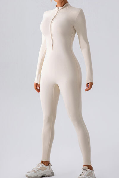 Half Zip Mock Neck Active Jumpsuit - White / S Wynter 4 All Seasons