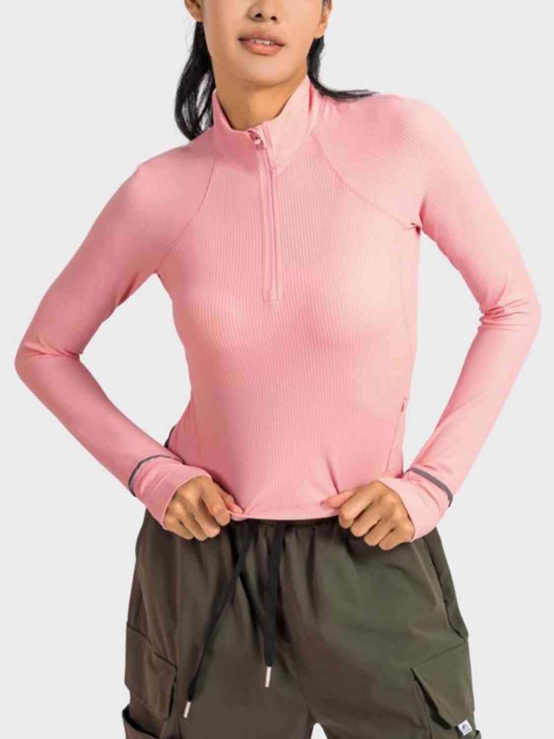 Mock Neck Half Zip Long Sleeve Sport Top - Blush Pink / 4 Apparel & Accessories Wynter 4 All Seasons