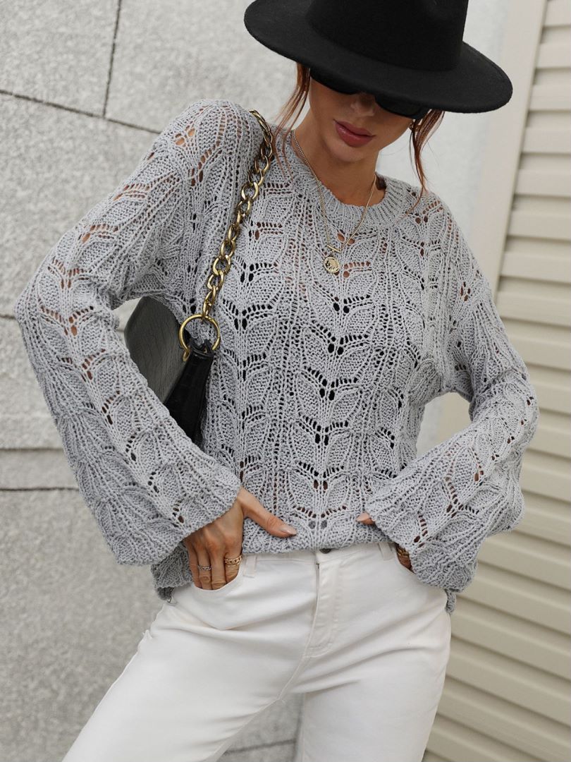 Openwork Dropped Shoulder Knit Top - Gray / S Apparel & Accessories Wynter 4 All Seasons