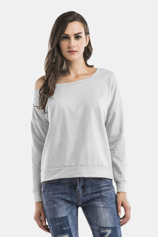 Cold-Shoulder Asymmetrical Neck Sweatshirt - Gray / S Apparel & Accessories Wynter 4 All Seasons