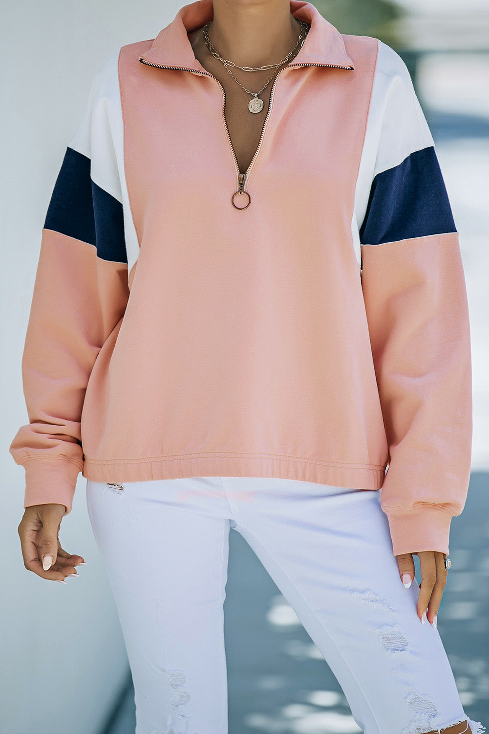Color Block Quarter Zip Sweatshirt - Peach / S Apparel & Accessories Wynter 4 All Seasons