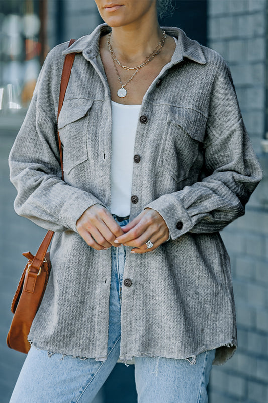 Textured Button Down Shirt Jacket with Pockets - Gray / S Apparel & Accessories Wynter 4 All Seasons