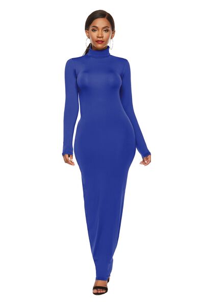 Mock Neck Long Sleeve Maxi Slim Dress - Royal Blue / S Wynter 4 All Seasons