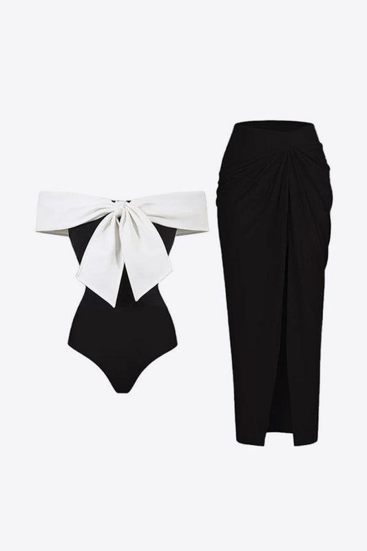 Contrast Bow Detail Two-Piece Swim Set - Black/White / S Wynter 4 All Seasons