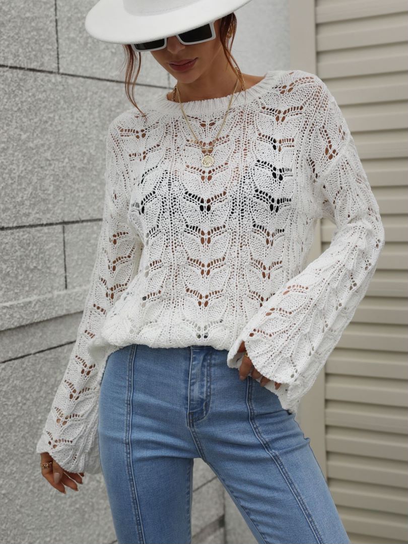 Openwork Dropped Shoulder Knit Top - White / S Apparel & Accessories Wynter 4 All Seasons
