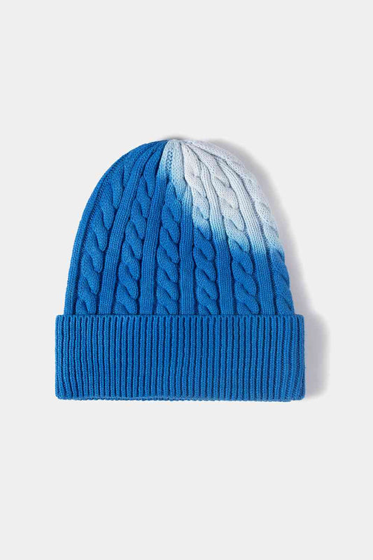 Contrast Tie-Dye Cable-Knit Cuffed Beanie - Blue / One Size Wynter 4 All Seasons