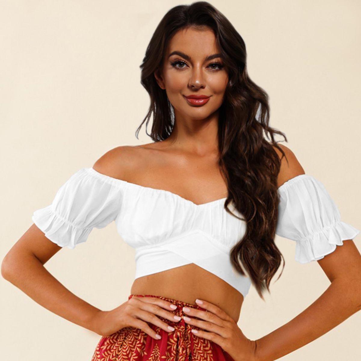 Off-Shoulder Flounce Sleeve Tie Back Top - White / S Wynter 4 All Seasons