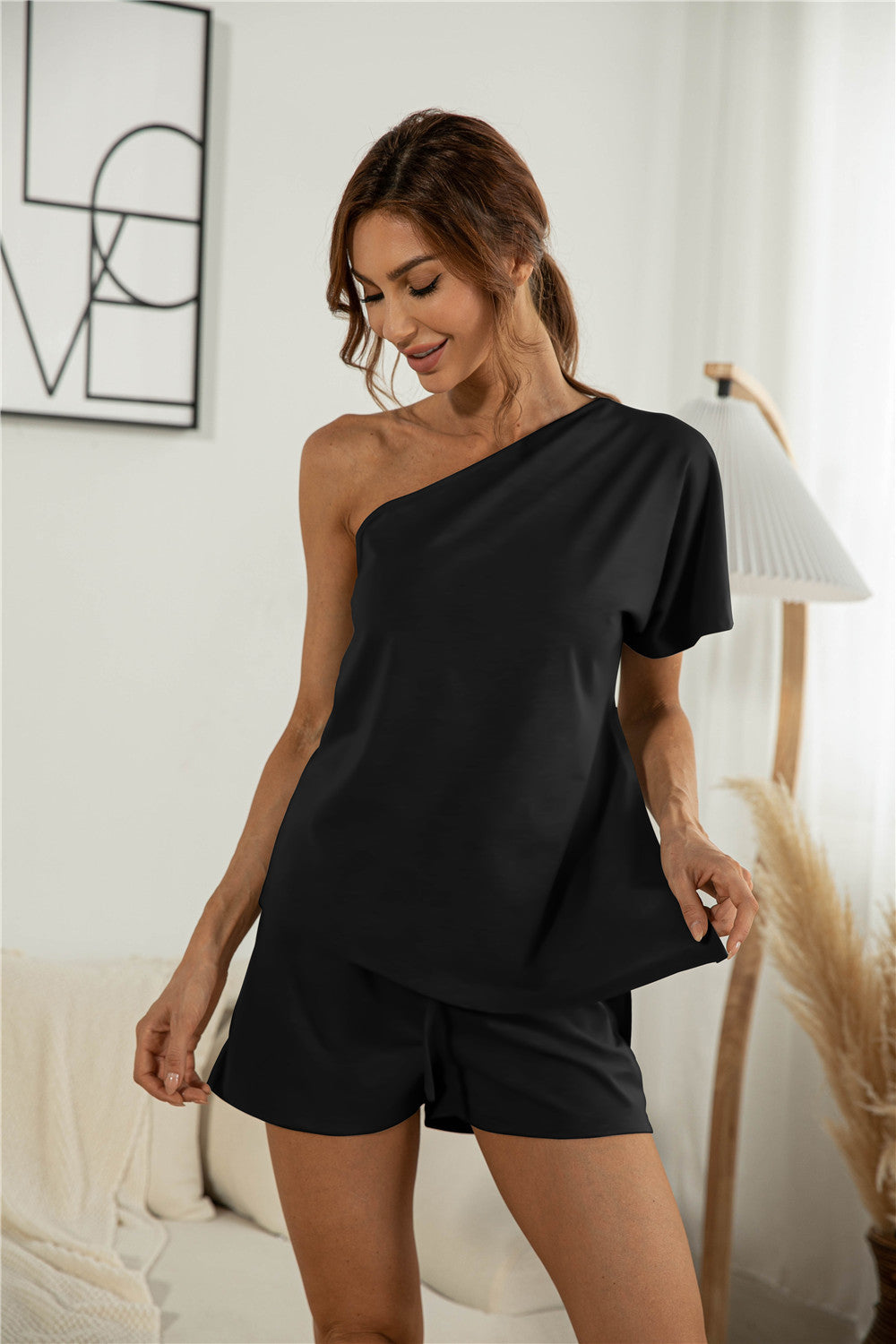 One Shoulder Asymmetry Top & Shorts - Black / S Apparel & Accessories Wynter 4 All Seasons