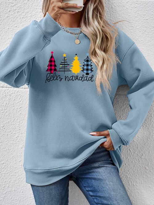 Round Neck Graphic Long Sleeve Sweatshirt - Misty Blue / S Wynter 4 All Seasons