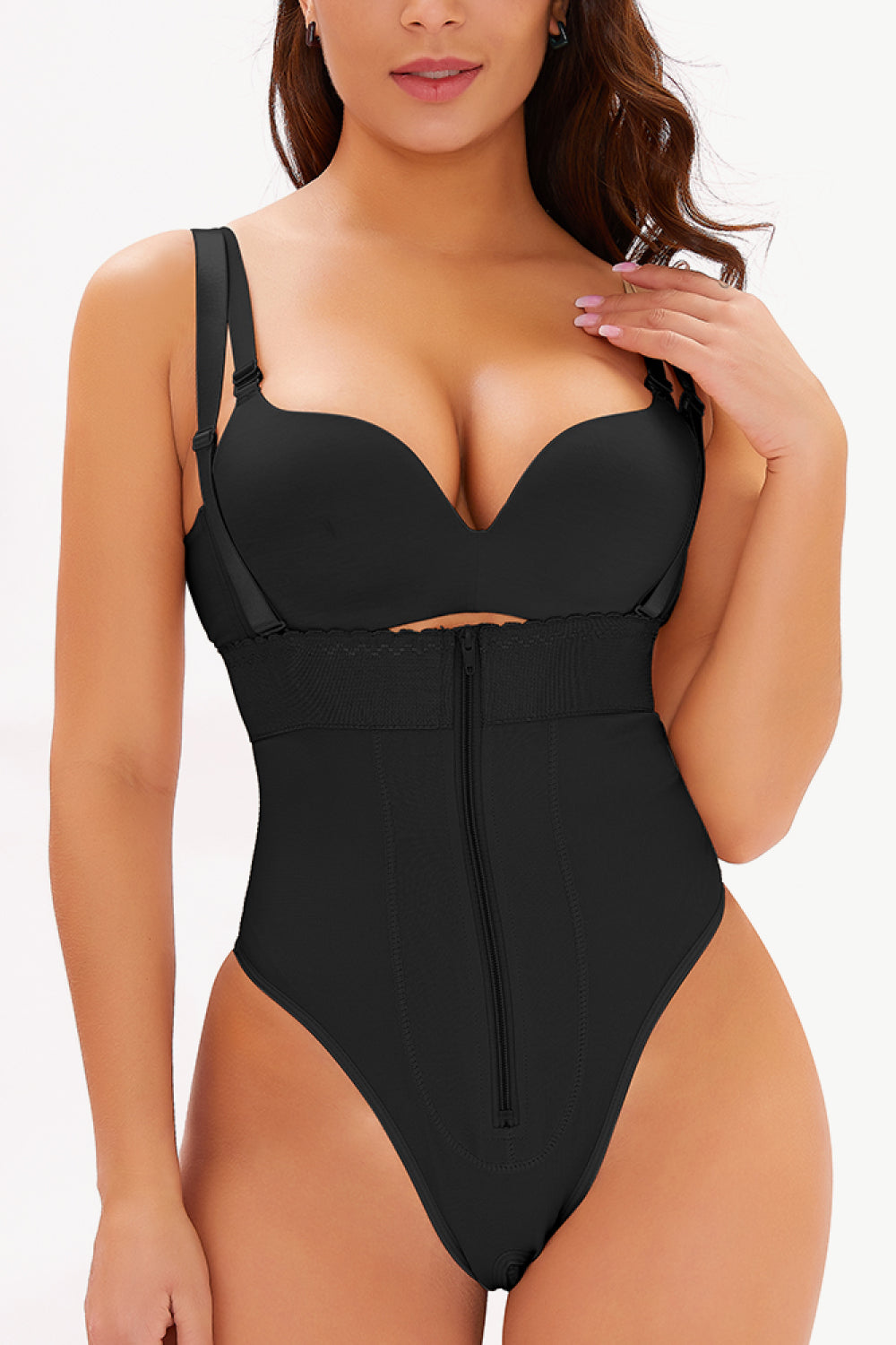 Full Size Adjustable Strap Zip-Up Shaping Bodysuit - Black / S Wynter 4 All Seasons