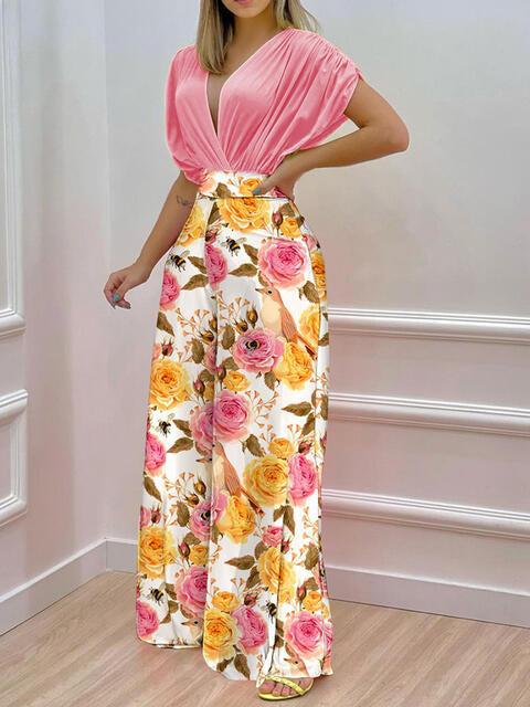 Printed Surplice Top and Wide Leg Pants Set - Carnation Pink / S Wynter 4 All Seasons