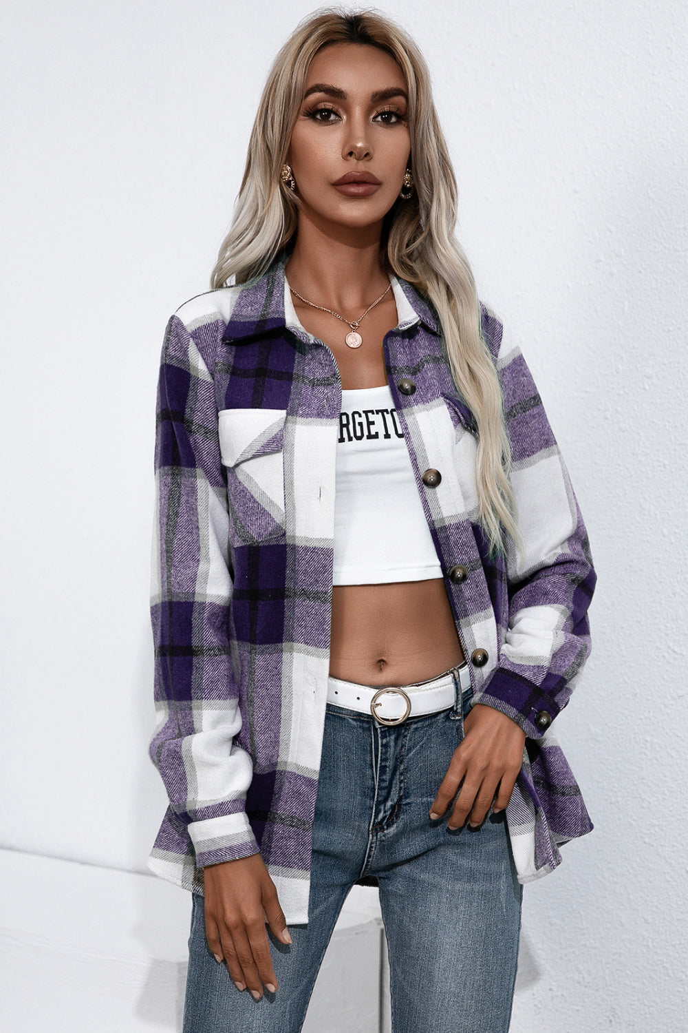 Plaid Button Up Flannel Shirt - Purple / S Apparel & Accessories Wynter 4 All Seasons
