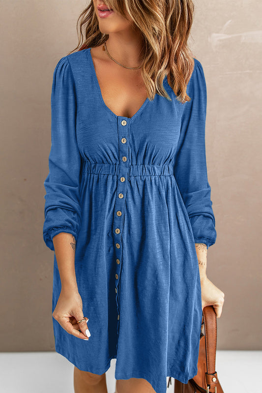 Scoop Neck Empire Waist Long Sleeve Mini Dress - Blue / S Apparel & Accessories Wynter 4 All Seasons