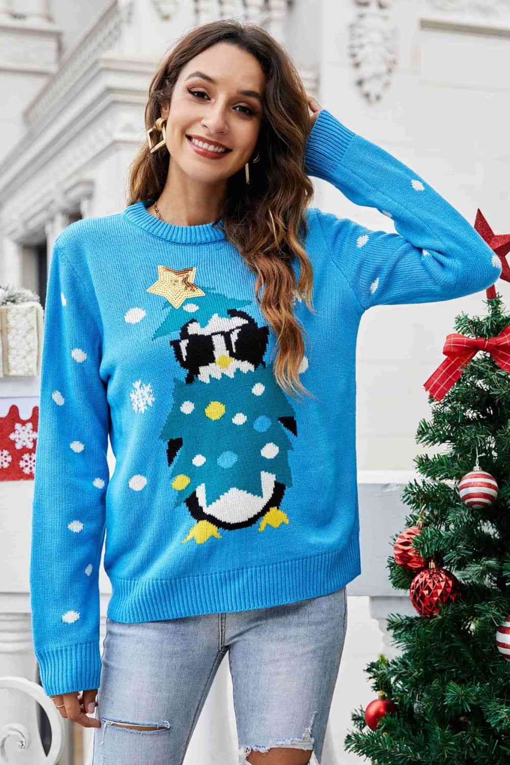 Penguin Graphic Sequin Sweater - Blue / S Wynter 4 All Seasons