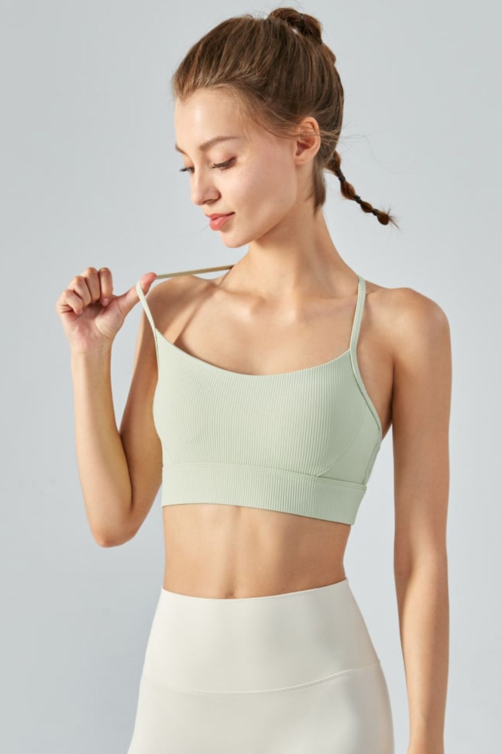 Ribbed Halter Neck Open Back Cropped Sports Cami - Mint / S Wynter 4 All Seasons