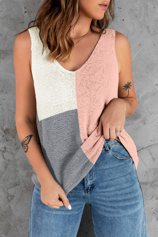 Color Block V-Neck Knitted Tank - Pink / S Wynter 4 All Seasons
