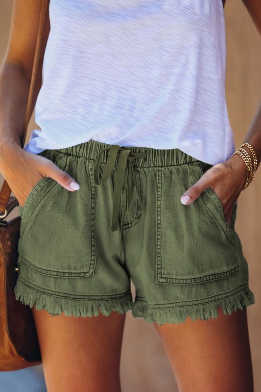 Pocketed Frayed Denim Shorts - Green / S Apparel & Accessories Wynter 4 All Seasons