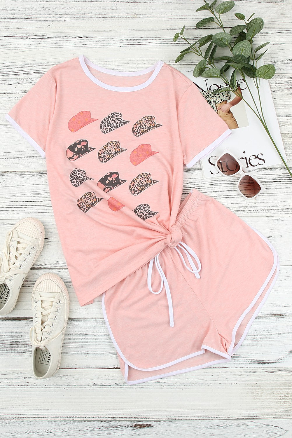 Graphic Tee and Drawstring Shorts Loungewear Set - Pink / S Apparel & Accessories Wynter 4 All Seasons