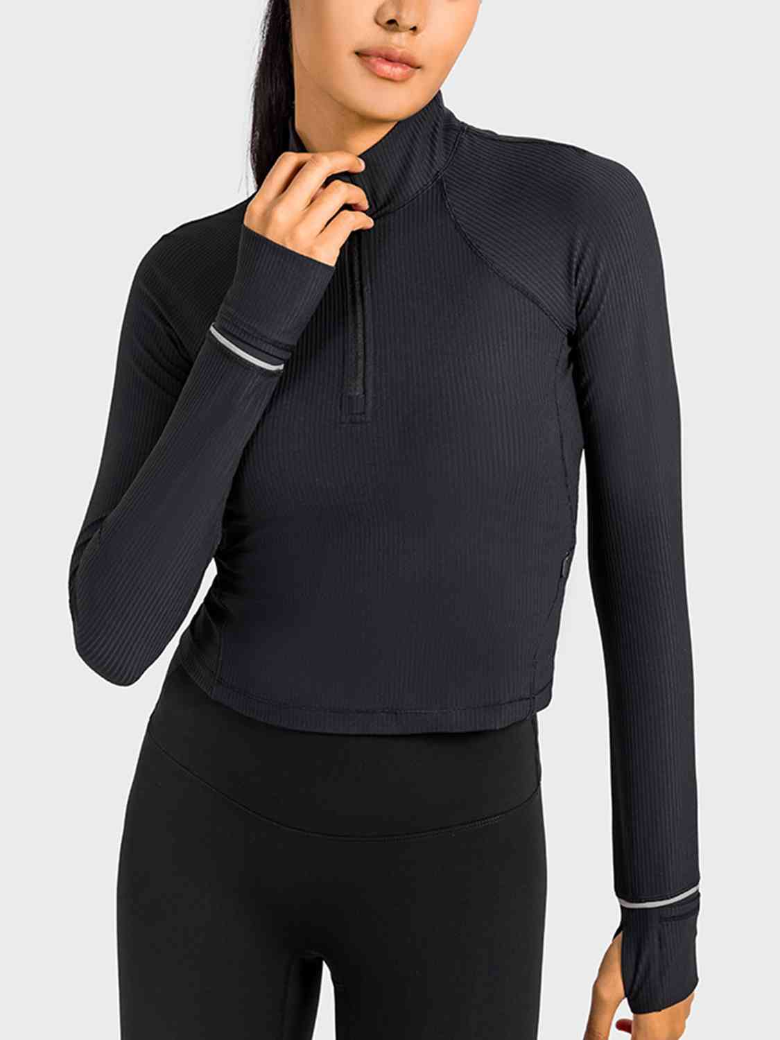 Mock Neck Half Zip Long Sleeve Sport Top - Black / 4 Apparel & Accessories Wynter 4 All Seasons