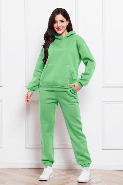Drop Shoulder Long Sleeve Hoodie and Pants Set - Mint Green / S Wynter 4 All Seasons