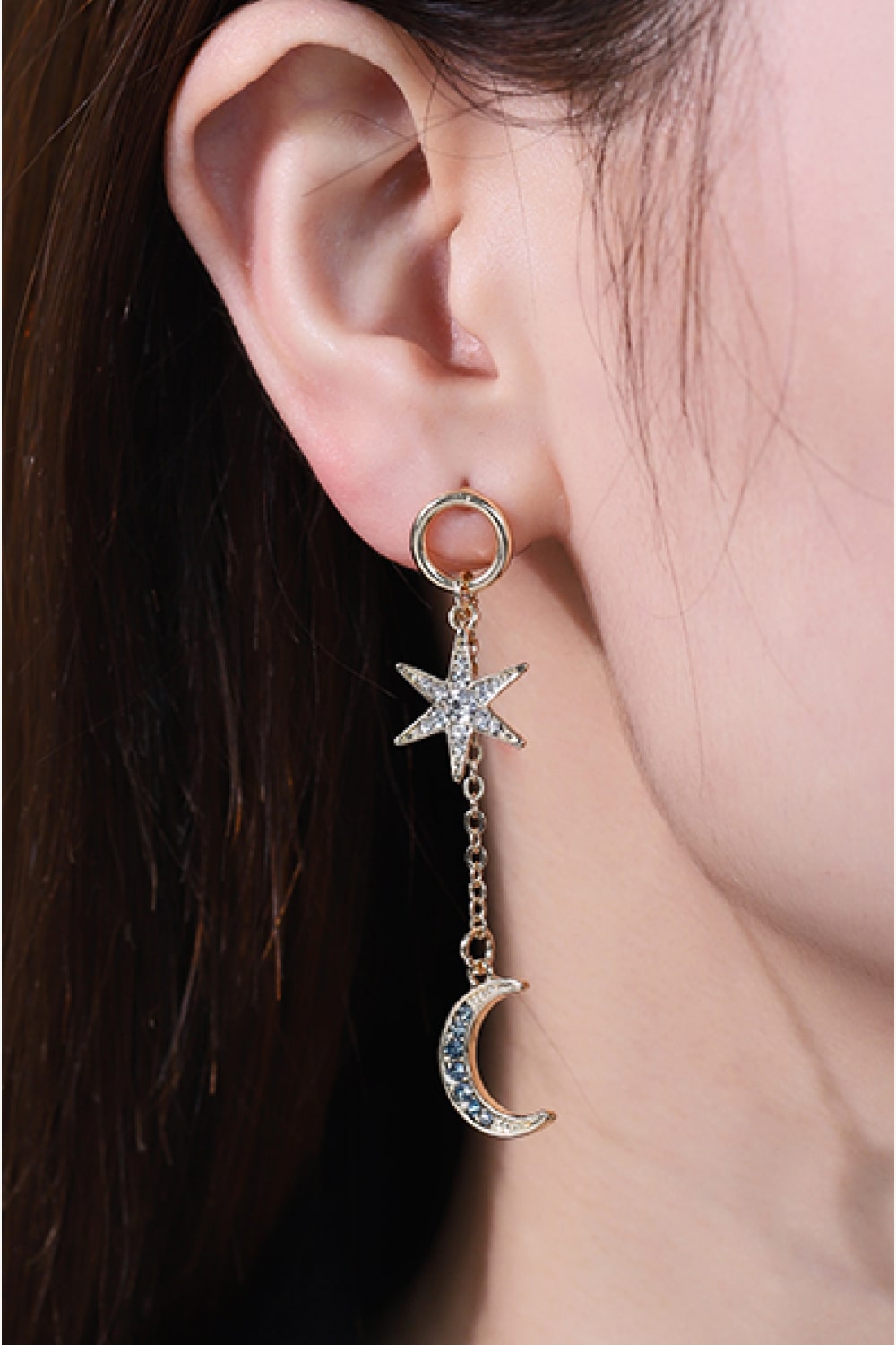 Inlaid Rhinestone Star and Moon Drop Earrings Trendsi
