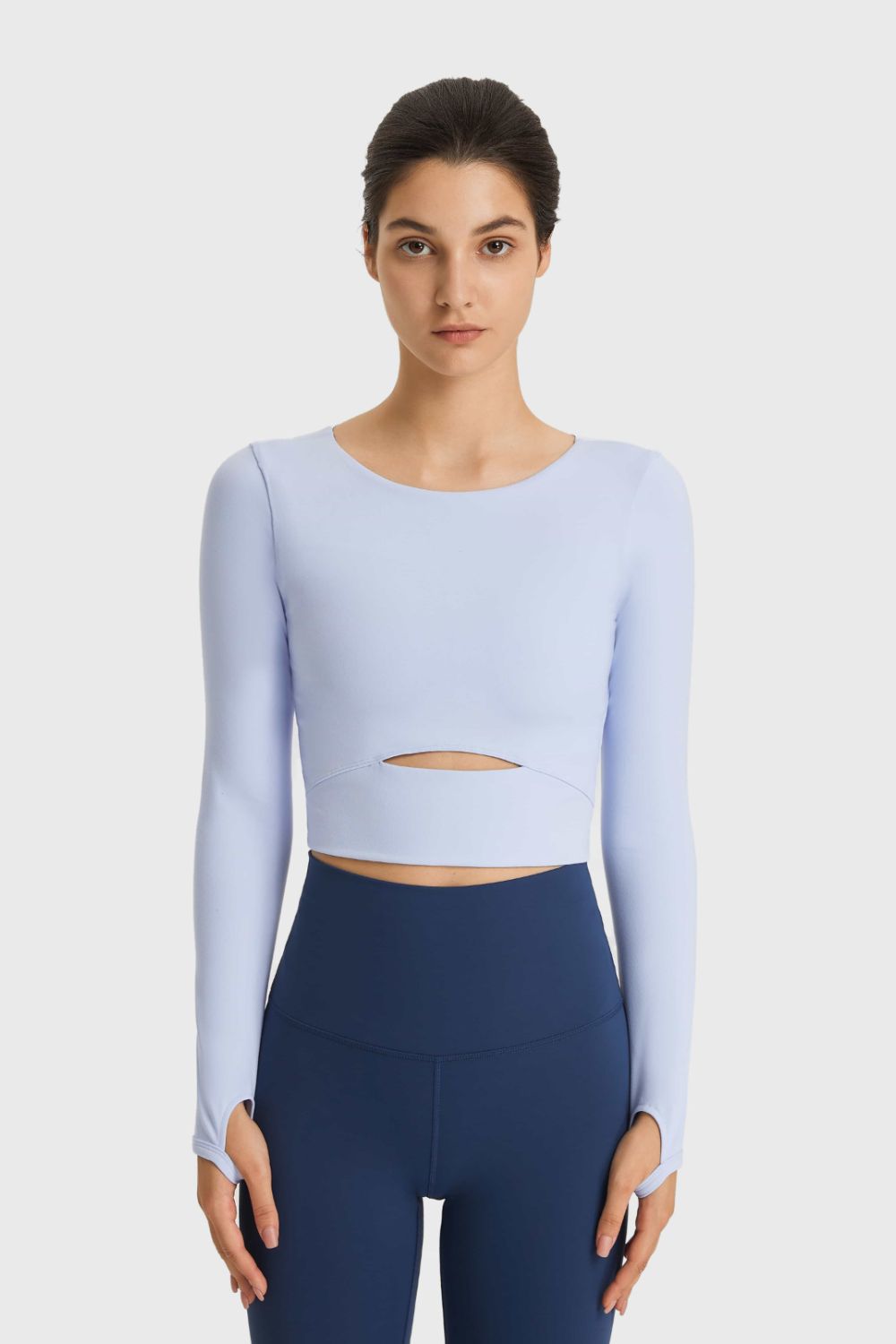 Cutout Long Sleeve Cropped Sports Top - Sky Blue / 4 Apparel & Accessories Wynter 4 All Seasons