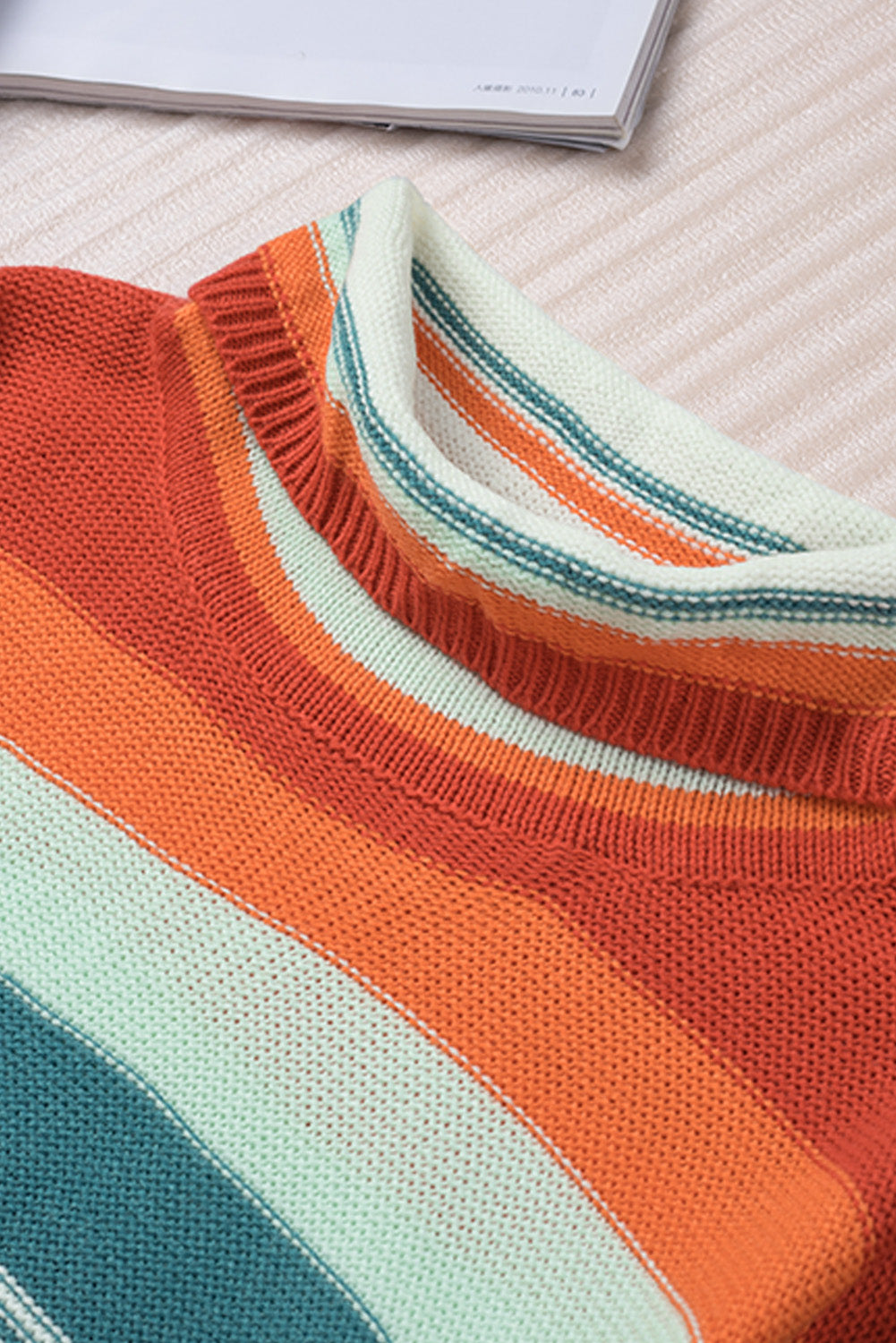 Striped Turtleneck Drop Shoulder Sweater Trendsi