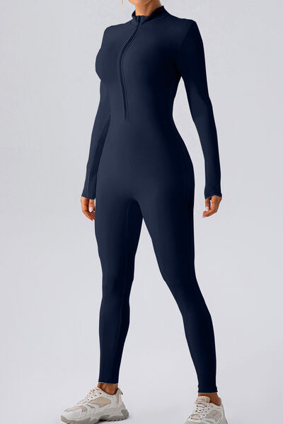 Half Zip Mock Neck Active Jumpsuit - Navy / S Wynter 4 All Seasons
