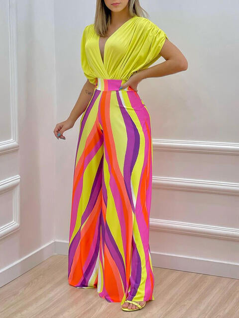 Printed Surplice Top and Wide Leg Pants Set - Canary Yellow / S Wynter 4 All Seasons