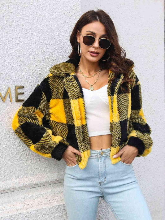 Plaid Dropped Shoulder Buttoned Jacket - Mustard / S Wynter 4 All Seasons