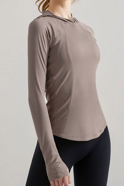 Hooded Long Sleeve Active T-Shirt - Mocha / S Wynter 4 All Seasons