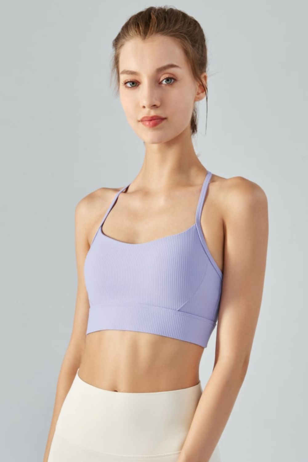 Ribbed Halter Neck Open Back Cropped Sports Cami - Lavender / S Wynter 4 All Seasons