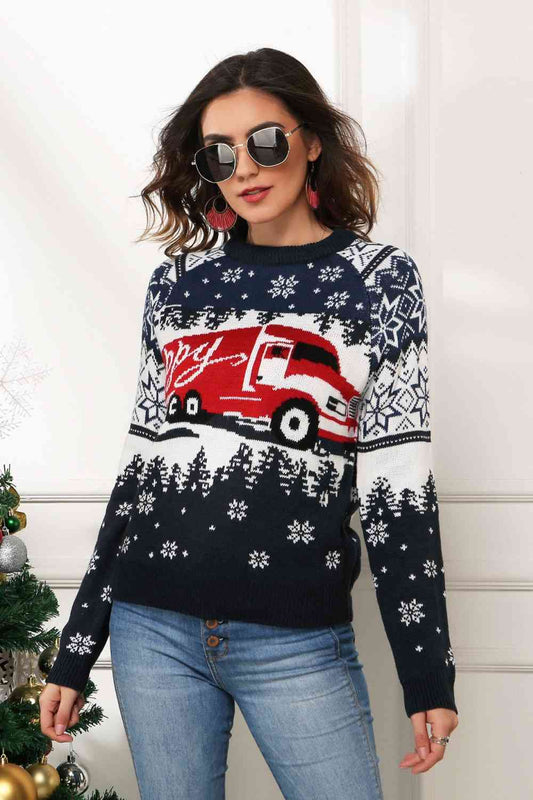 HAPPY Christmas Raglan Sleeve Sweater - Navy / S Wynter 4 All Seasons