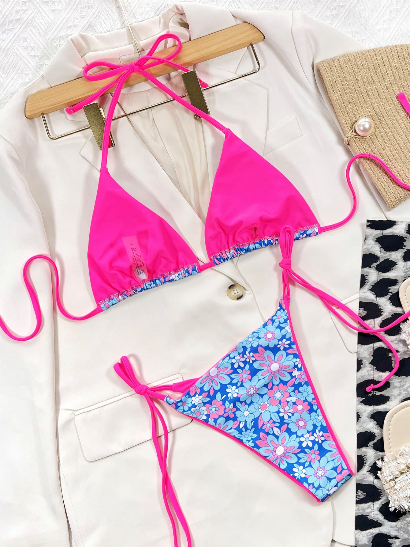 Floral Halter Neck Tie Side Bikini Set Trendsi