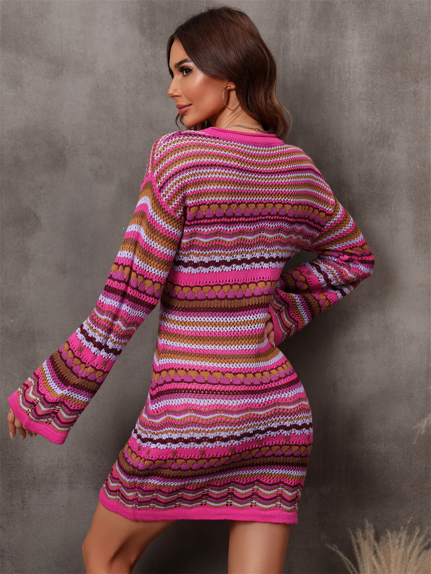 Multicolored Stripe Dropped Shoulder Sweater Dress Trendsi