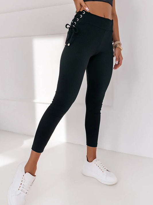 Wide Waistband Lace-Up Leggings - Black / S Wynter 4 All Seasons