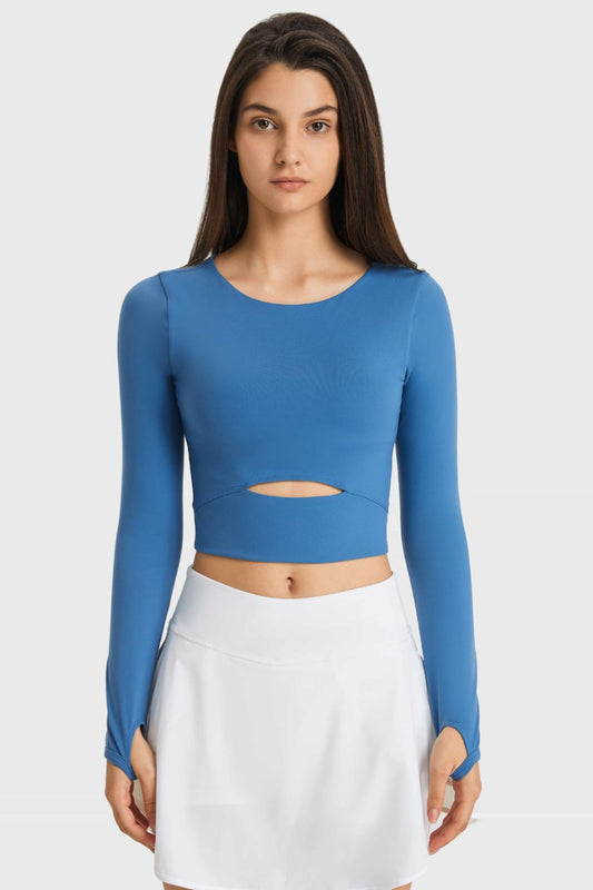 Cutout Long Sleeve Cropped Sports Top - Blue / 4 Apparel & Accessories Wynter 4 All Seasons
