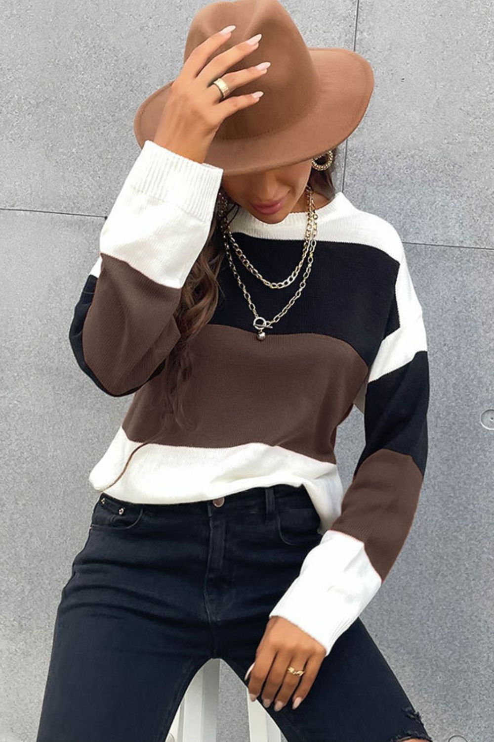 Longing For Fall Color Block Sweater Trendsi