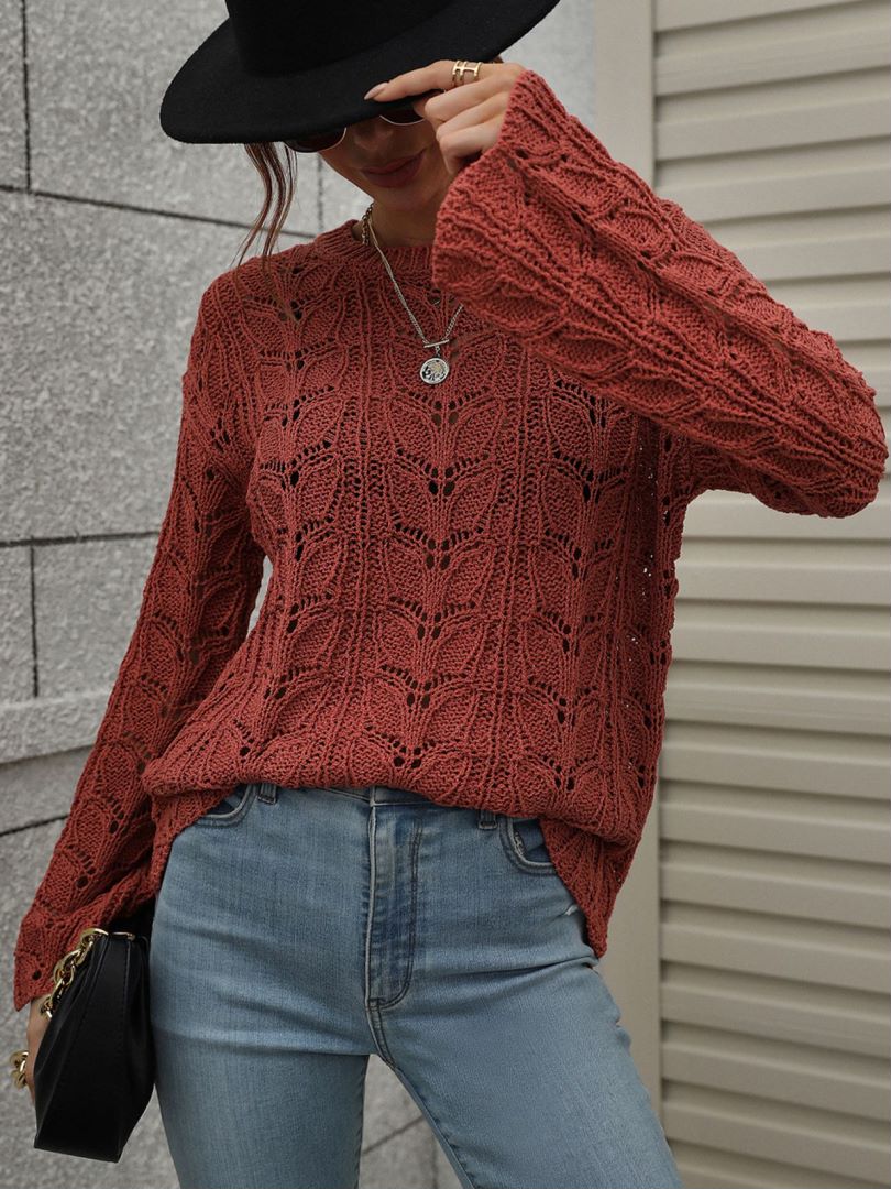 Openwork Dropped Shoulder Knit Top - Rust / S Apparel & Accessories Wynter 4 All Seasons