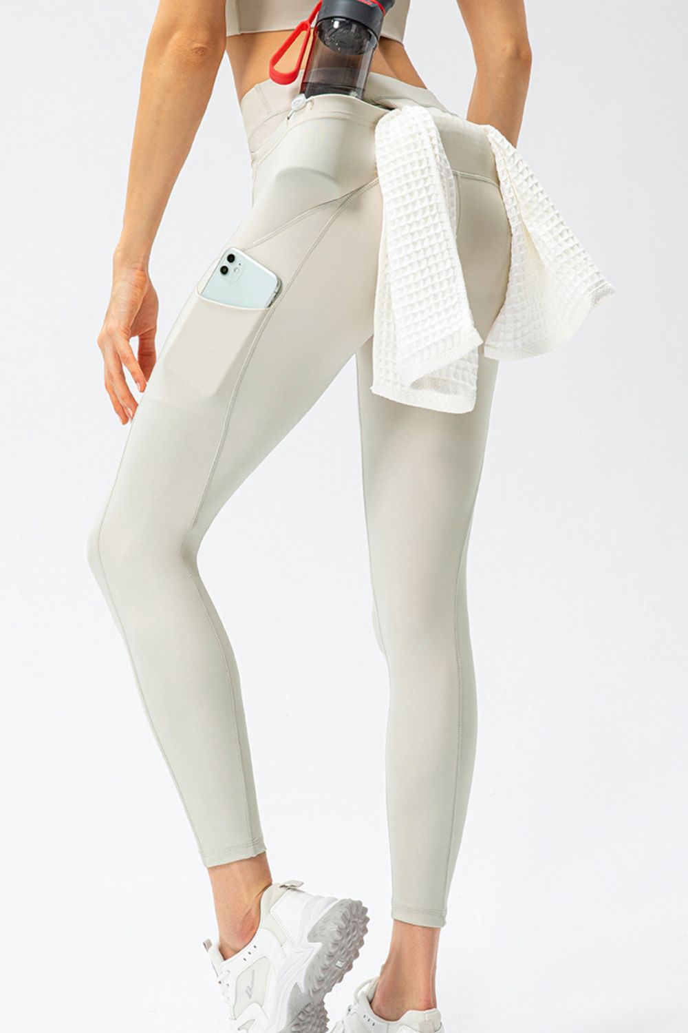 Full Size Slim Fit High Waist Long Sports Pants with Pockets - Cream / S Apparel & Accessories Wynter 4 All Seasons