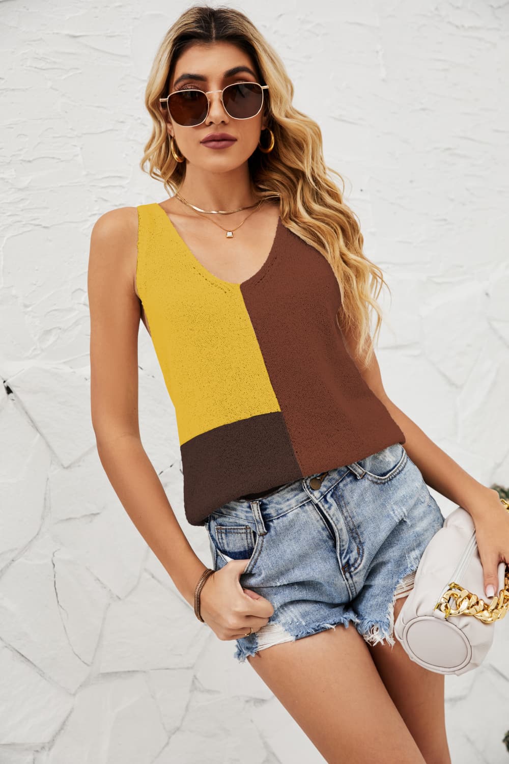 Color Block Knit Tank - Chocolate / S Girl Code