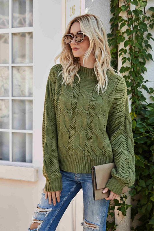 Mixed Knit Crewneck Drop Shoulder Sweater - Green / S Apparel & Accessories Wynter 4 All Seasons